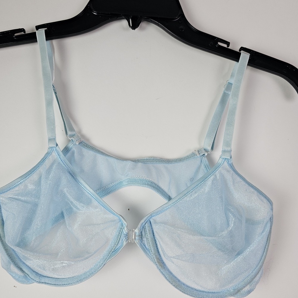 Van Raalte Original Vintage Blue Sheer Bra Size 34B Mesh Lightweight